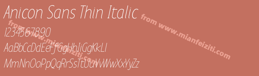 Anicon Sans Thin Italic字体预览