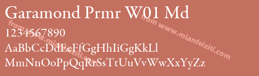 Garamond Prmr W01 Md字体预览