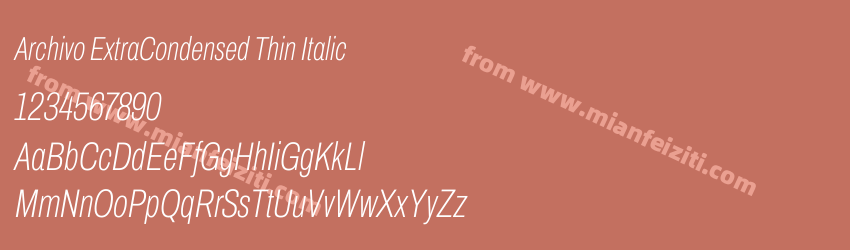 Archivo ExtraCondensed Thin Italic字体预览