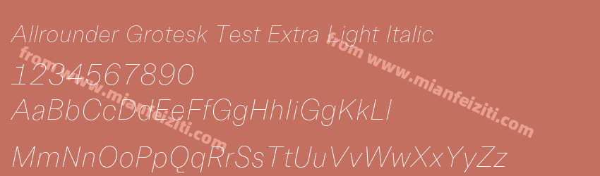 Allrounder Grotesk Test Extra Light Italic字体预览