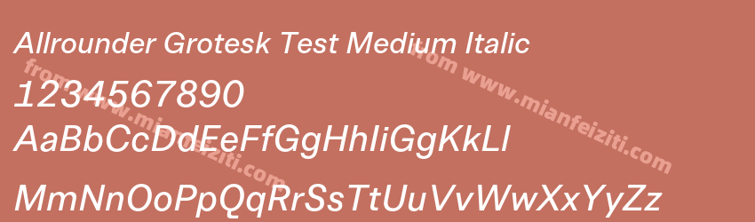 Allrounder Grotesk Test Medium Italic字体预览