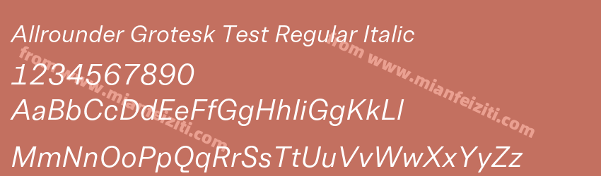 Allrounder Grotesk Test Regular Italic字体预览