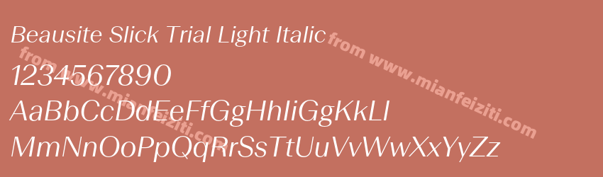 Beausite Slick Trial Light Italic字体预览