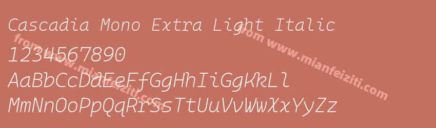 Cascadia Mono Extra Light Italic预览图1
