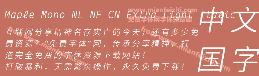 Maple Mono NL NF CN Extra Light Italic预览图1