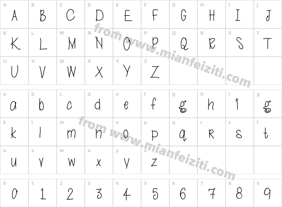 Handwrittennote字体映射图