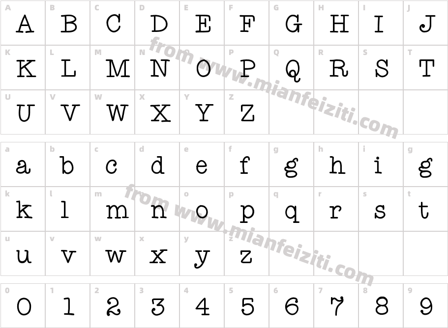 Hello Typewriter字体映射图