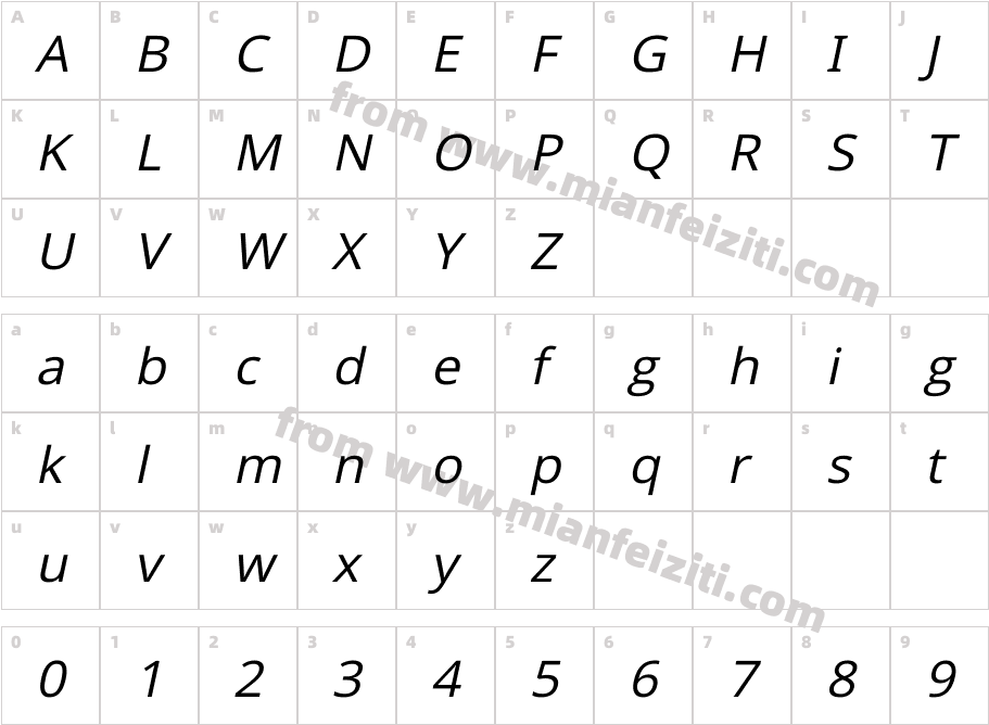 Li Shamim Chitranee Unicode Italic字体映射图