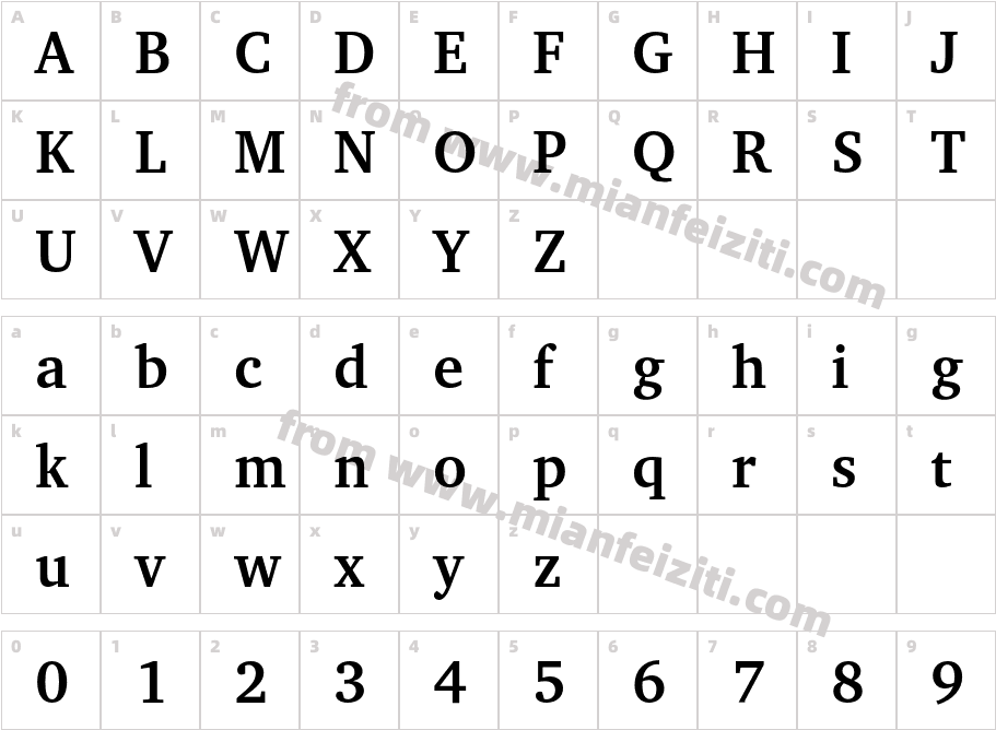 XCharter Bold字体映射图