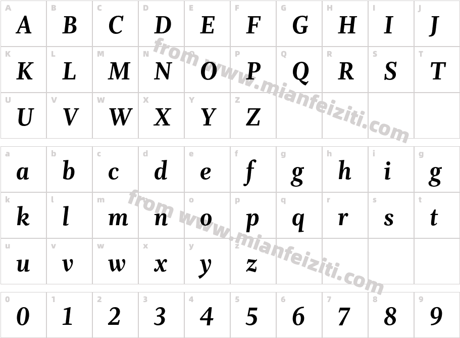 Whitman Display Extra Bold Italic字体映射图