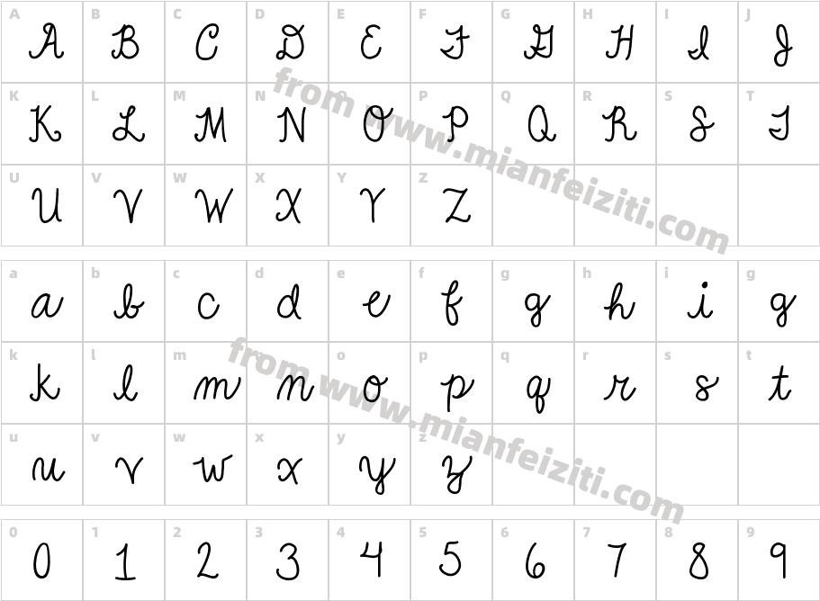 cursive casual字体映射图