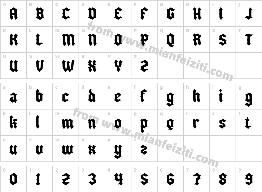 Blactterlod Regular字体映射图