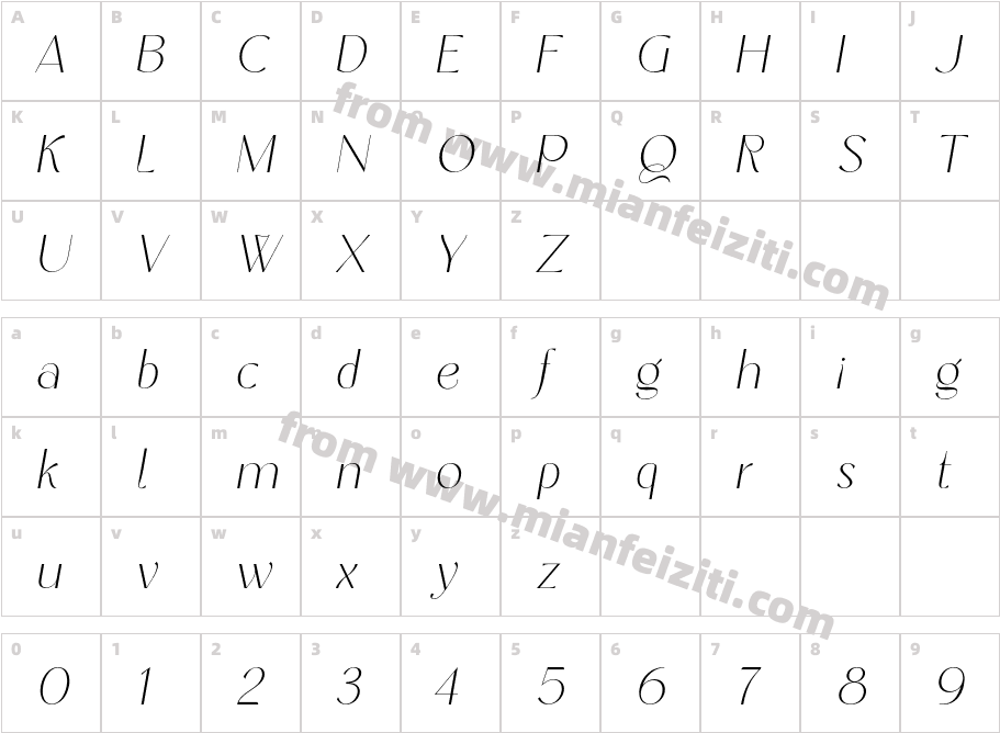 Belgato Light Italic字体映射图