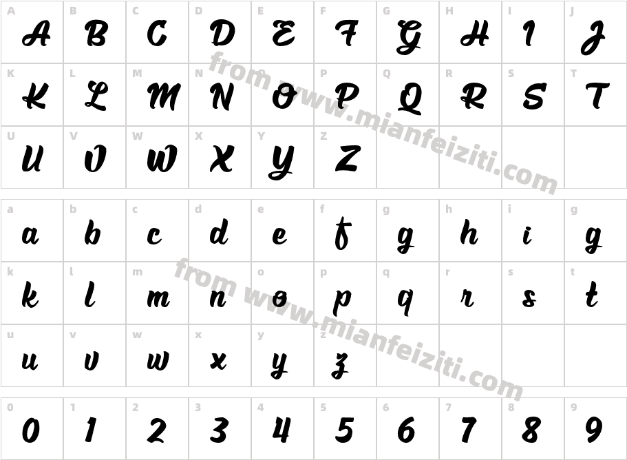 Bicklan Regular字体映射图