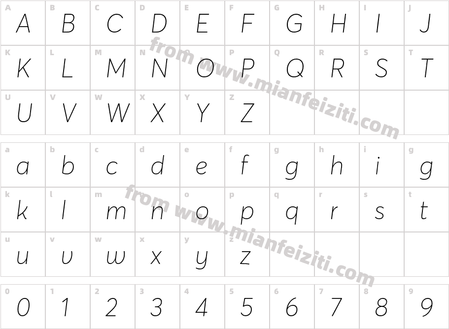 AvertaPE Thin Italic字体映射图
