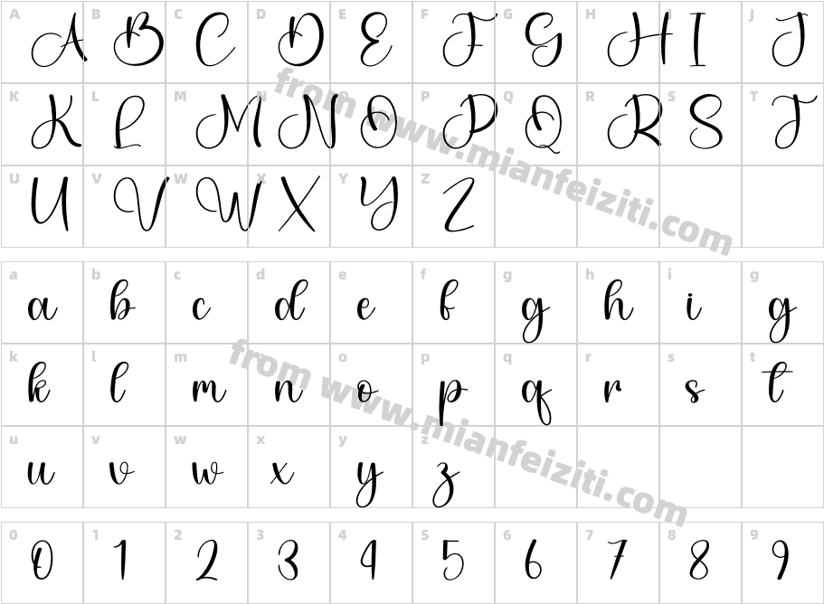 Angelica Regular字体映射图
