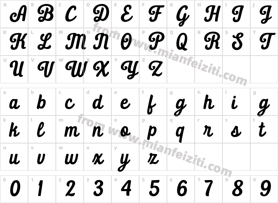 Bigday Regular字体映射图