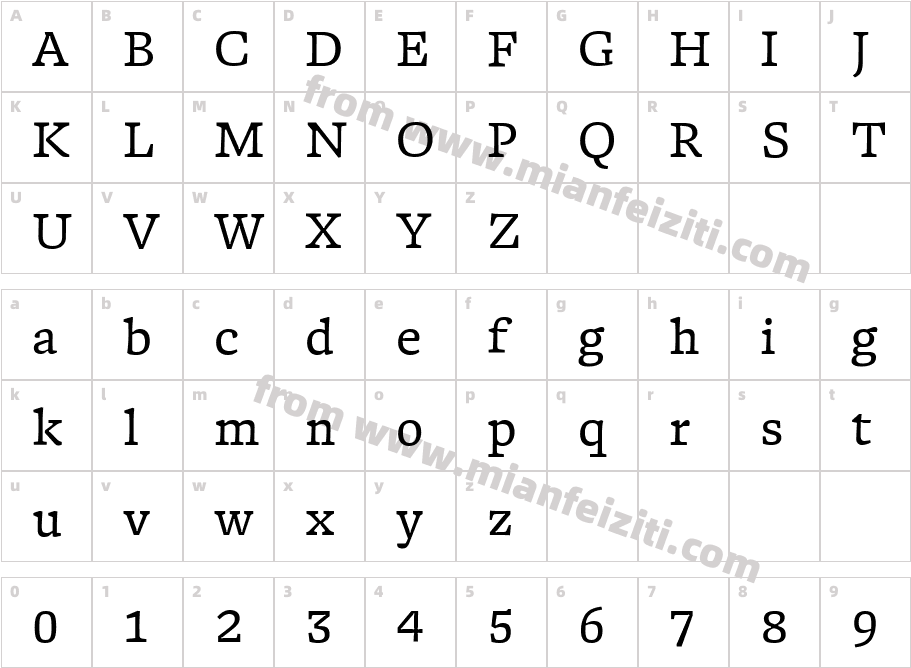 Columba Ruby Pro Regular字体映射图