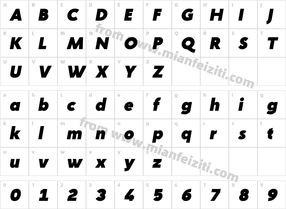 Creo Black Italic字体映射图