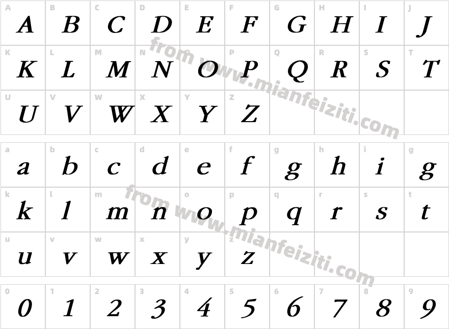 Garamond Bold Italic字体映射图