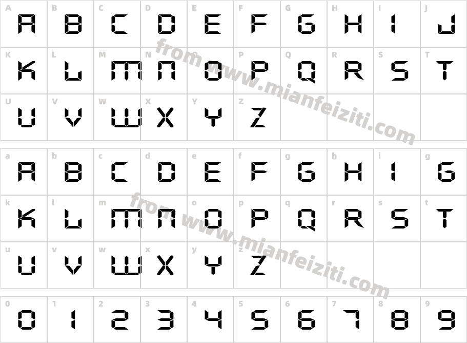 Digiface Wide Regular字体映射图