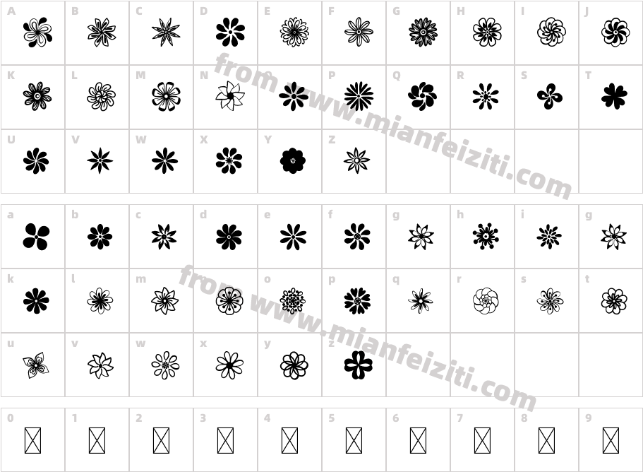Flowery Regular字体映射图