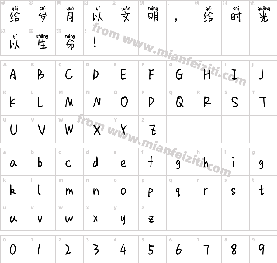 卡牌少女拼音体字体映射图