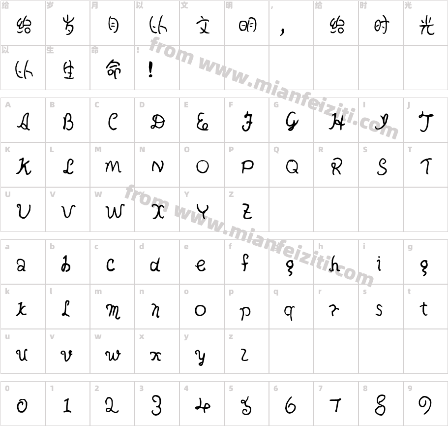三极哒啵Q字体映射图
