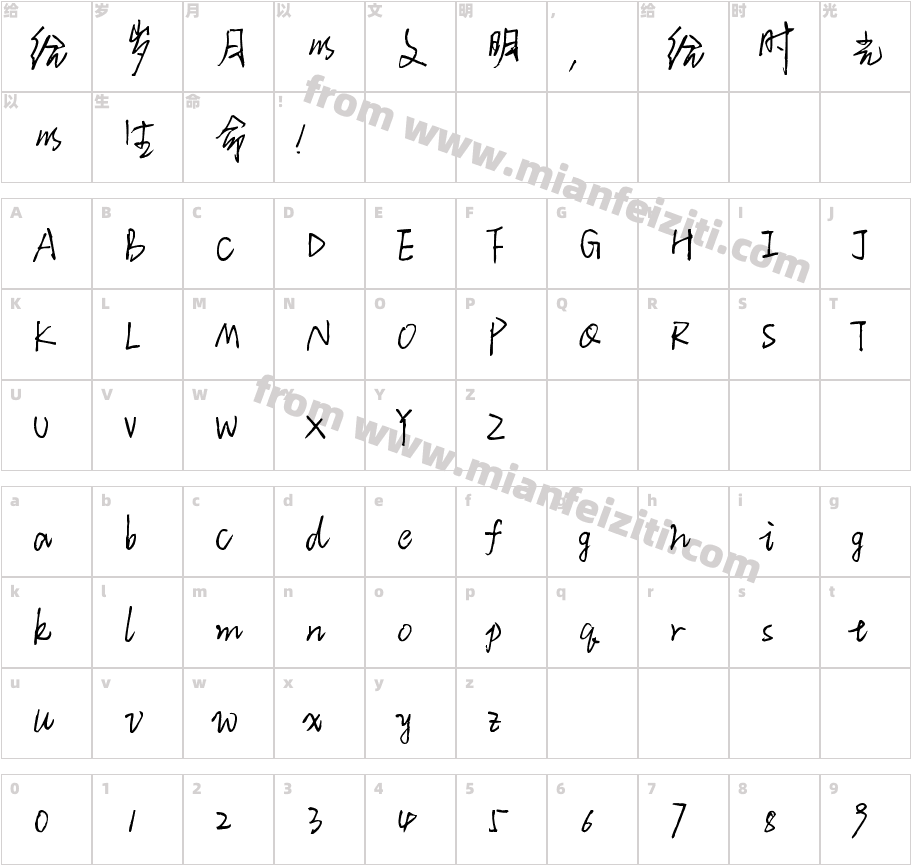 可可小甜甜字体映射图