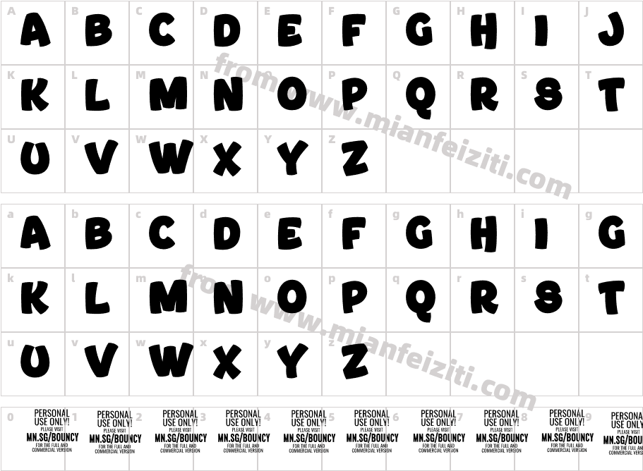 Bouncy WhitePERSONA Regular字体映射图