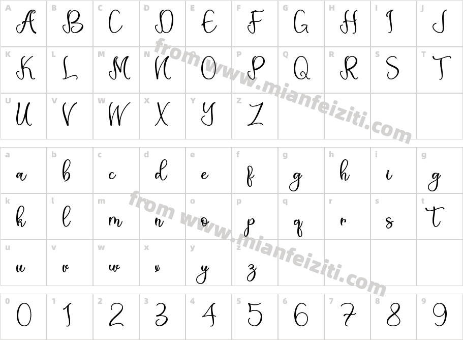 Aneliya Personal Use字体映射图