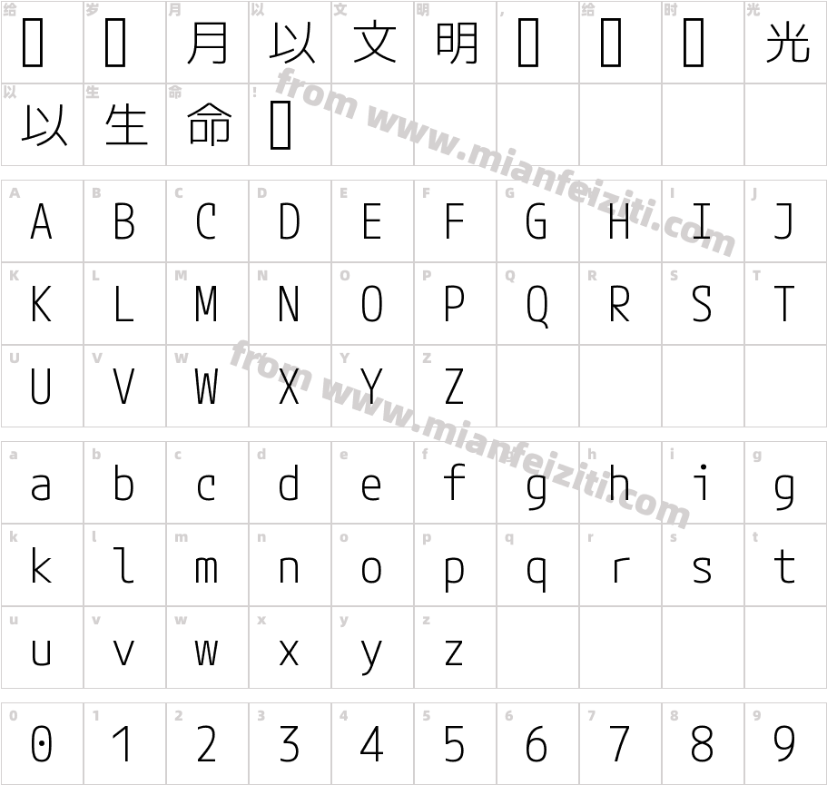M PLUS 1 Code Light字体映射图