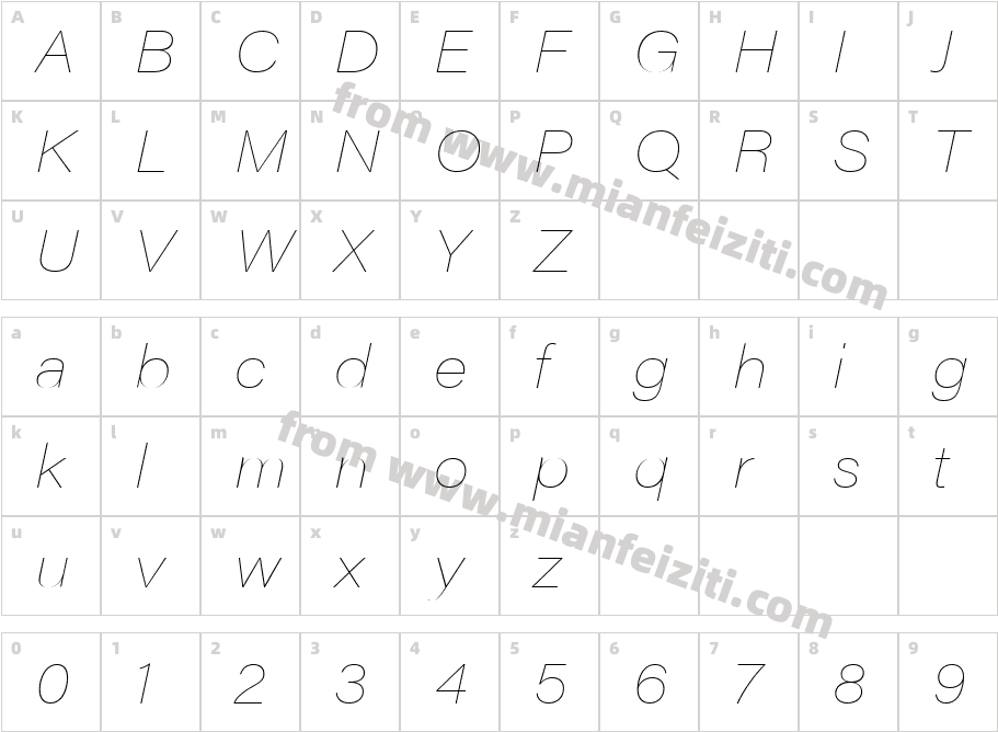 Acumin Variable Concept Wide Thin Italic字体映射图