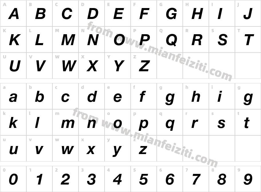 Helvetica NeueLT Std Bd It字体映射图