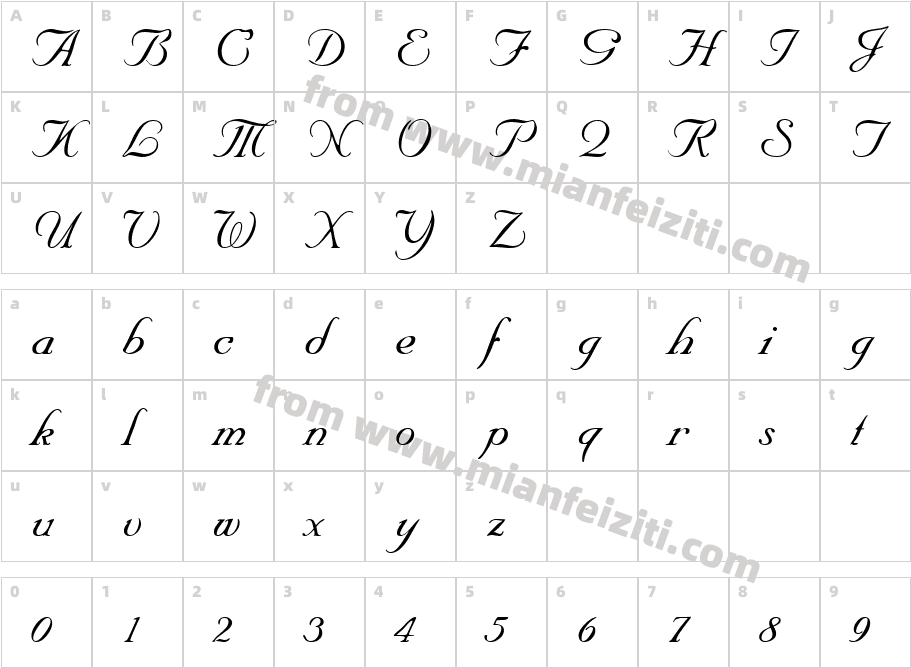 Neptune Script Regular DB字体映射图