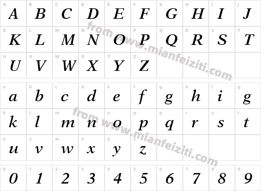 New Aster Semibold Italic字体映射图