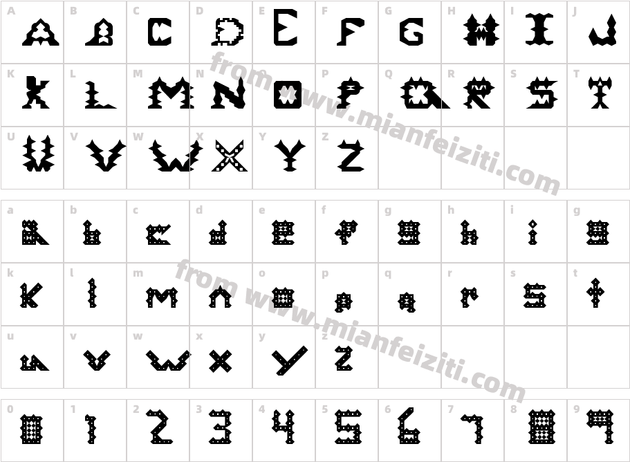 Demented Rogue Regular字体映射图