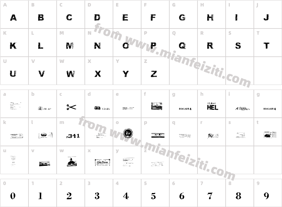 Ticket Scraps Urban字体映射图