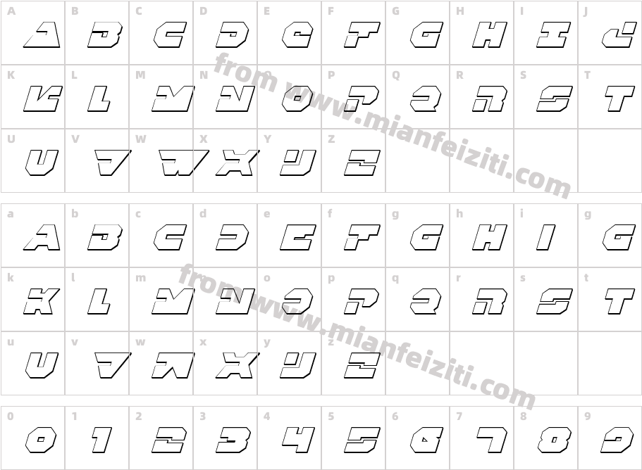 Trigger Man 3D Italic字体映射图