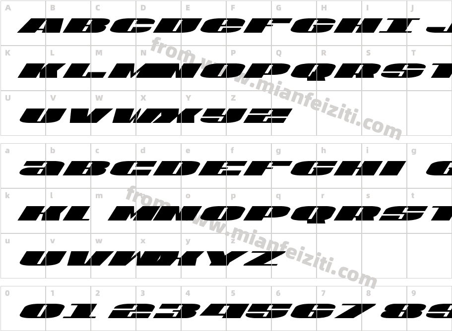 U.S.A. Super Italic字体映射图
