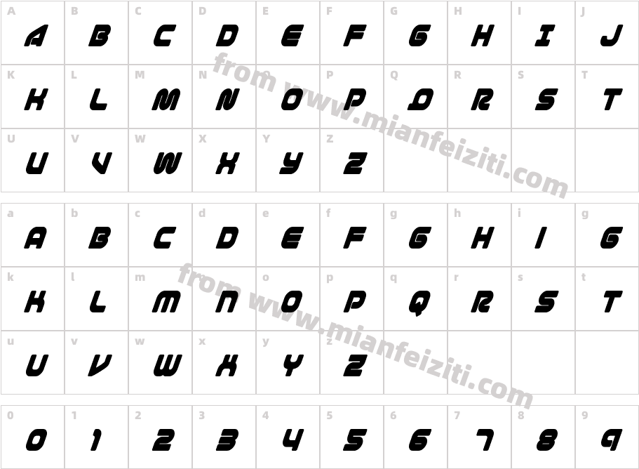 1st Enterprises Condensed Super Italic字体映射图