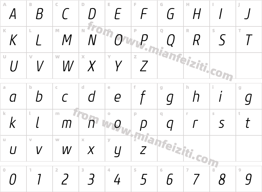 CoreSansM37CnLight-Italic字体映射图