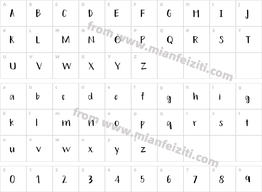 Hands On Regular字体映射图