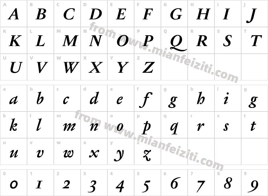 Jannon T Moderne OT Bold Italic字体映射图