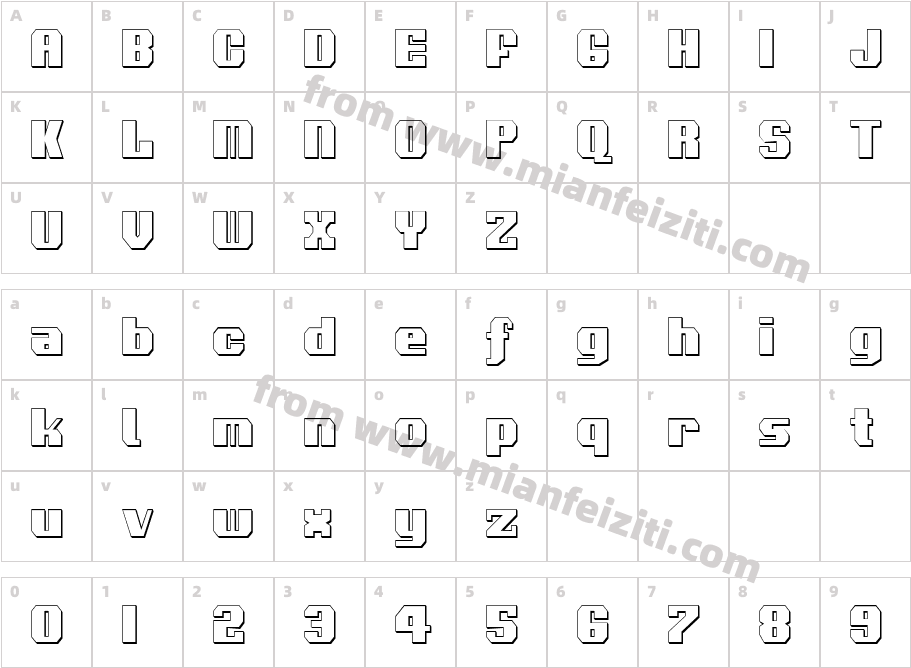 Voortrekker 3D Condensed字体映射图