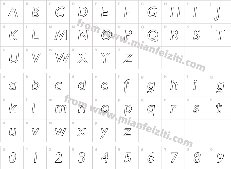 Chantilly Outline Italic字体映射图
