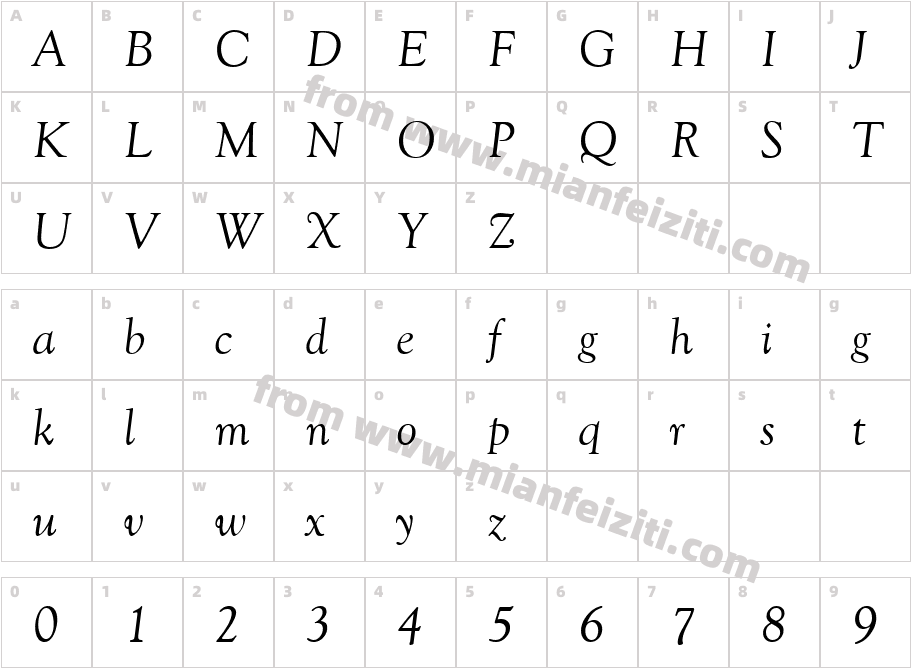 Goudy Old Style Italique字体映射图