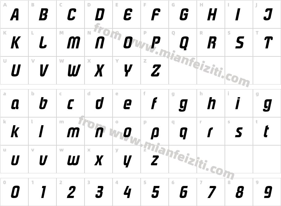 Plover Extrabold Italic字体映射图