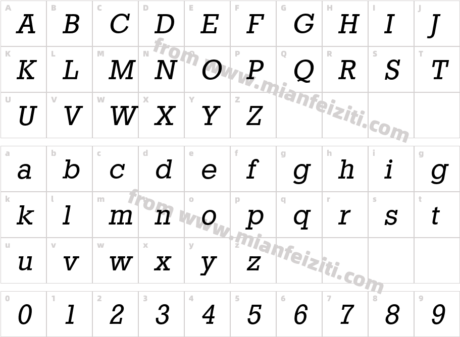 Stafford Serial Italic字体映射图