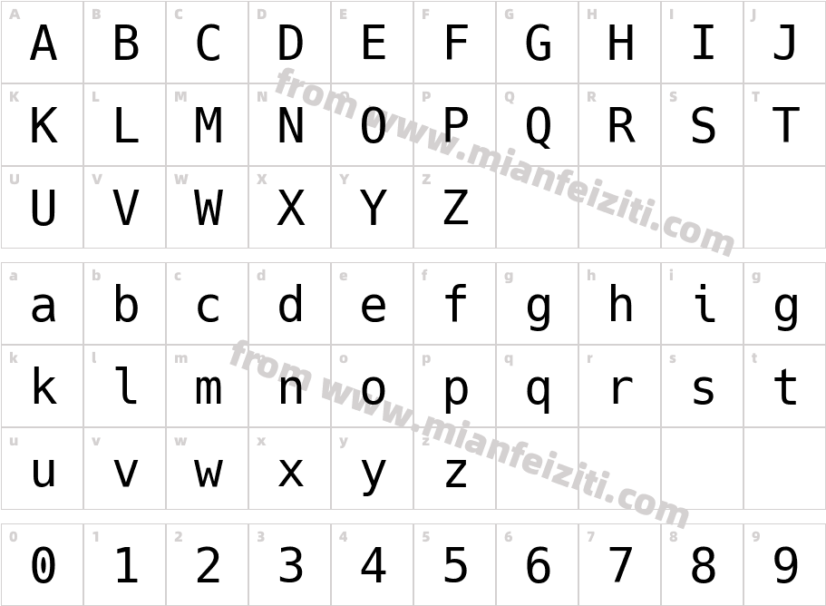 Hack-Regular-DebHC字体映射图
